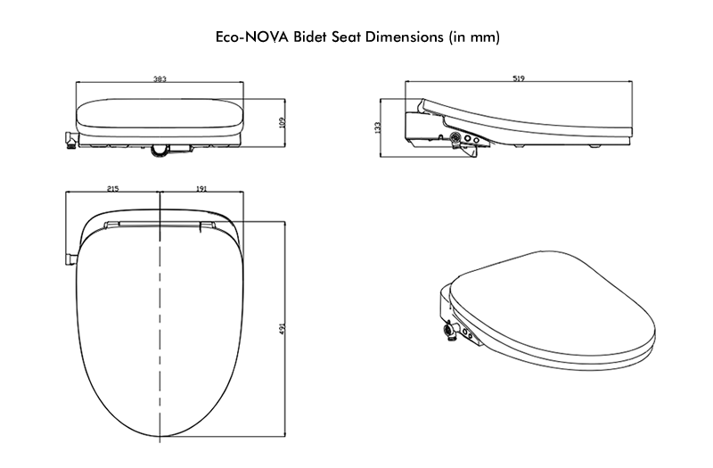 Eco-NOVA Bidet Seat Dimensions